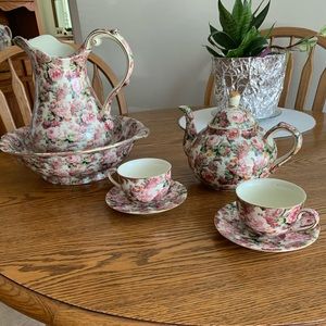 Decorative Piture and Bowl.   Tea Pot and tea cups all to match…